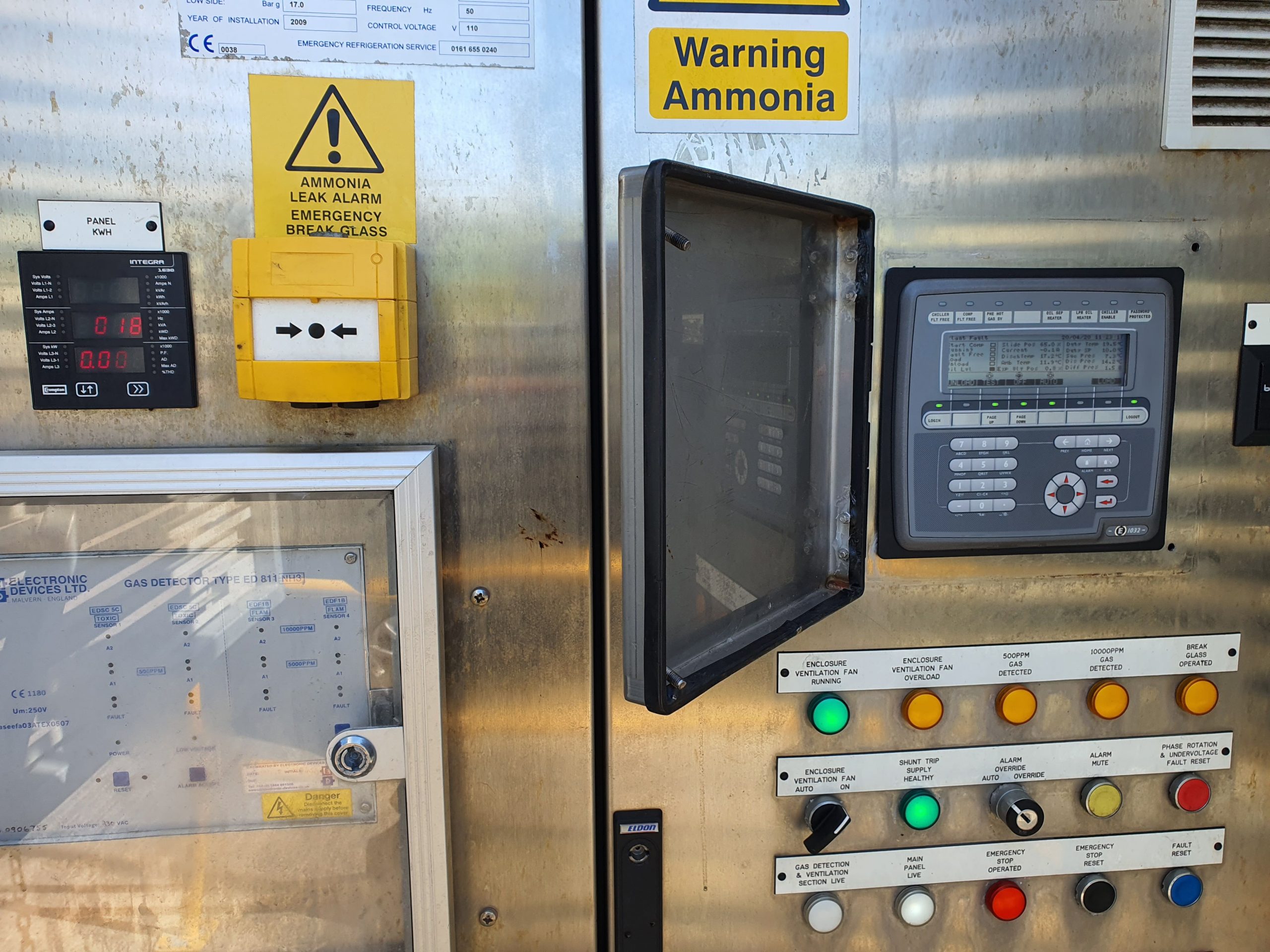 Controls panel open during chilling plant maintenance