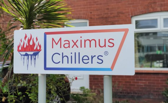 Maximus Chillers sign outside our chiller maintenance company office