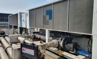 Two large air cooled chillers during condenser testing