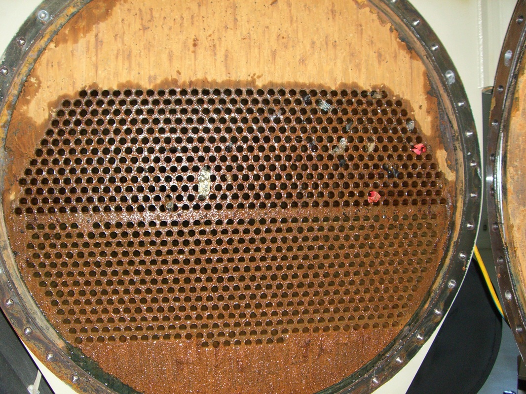 Far end plate removed to show the tubes in the shell of a condenser