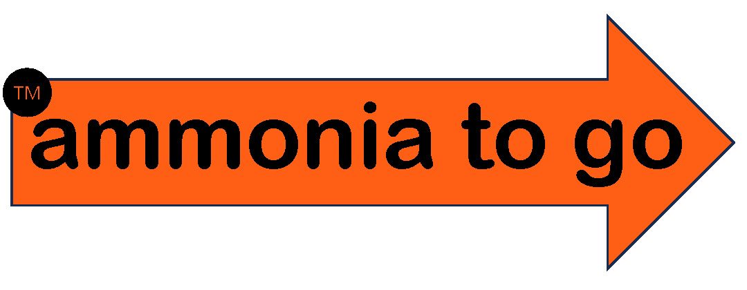 A logo with an orange arrow with ammonia to go written on it